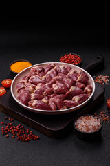 Chicken raw heart, red duck or turkey internal organs as an ingredient