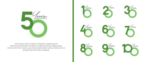 set of anniversary logo flat green color on white background for celebration moment