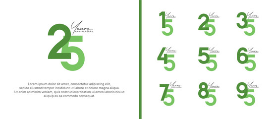 set of anniversary logo flat green color on white background for celebration moment
