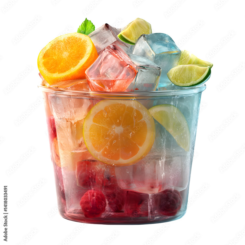 Poster ice bucket with party drinks isolated on transparent background