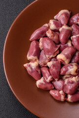 Chicken raw heart, red duck or turkey internal organs as an ingredient