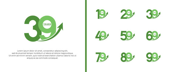 set of anniversary logo flat green color on white background for celebration moment