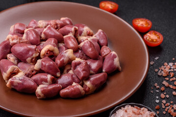 Chicken raw heart, red duck or turkey internal organs as an ingredient