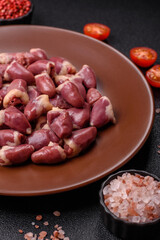 Chicken raw heart, red duck or turkey internal organs as an ingredient