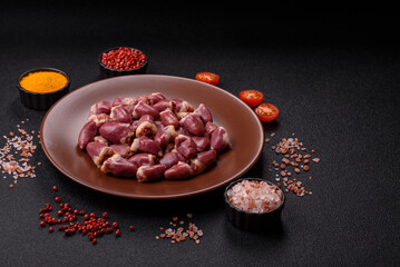 Chicken raw heart, red duck or turkey internal organs as an ingredient