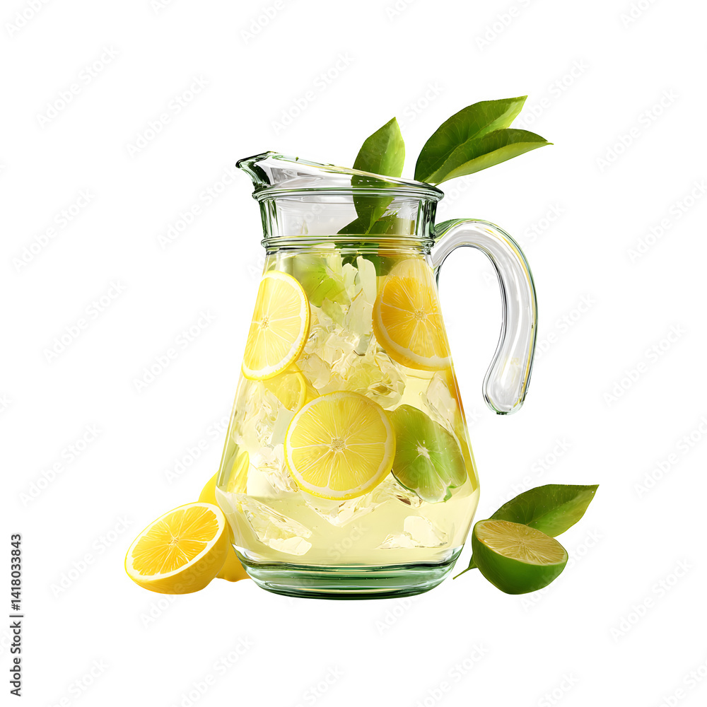 Poster lemonade pitcher with citrus slices isolated on transparent background
