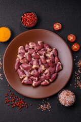 Chicken raw heart, red duck or turkey internal organs as an ingredient