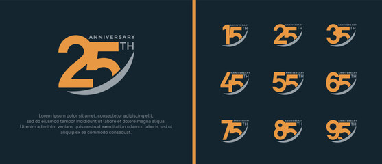 set of anniversary logo flat orange color on black background for celebration moment