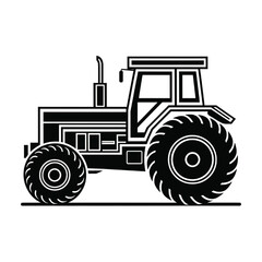 Obraz premium Black Silhouette of a Farm Tractor with Large Tires