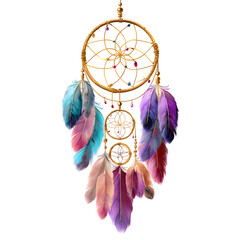 Boho dreamcatcher with feathers isolated on transparent background