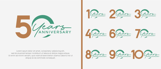 set of anniversary logo flat brown and green color on white background for celebration moment
