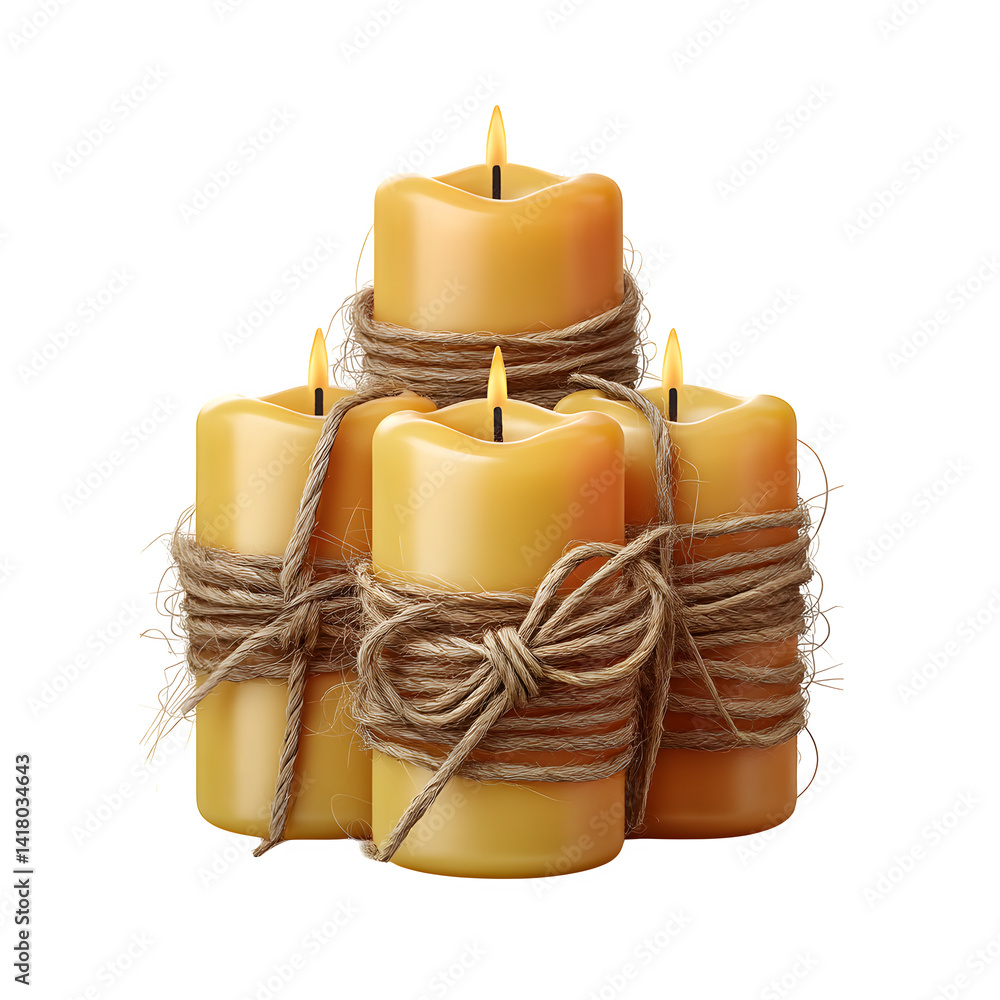 Poster candle bundle tied with twine isolated on transparent background