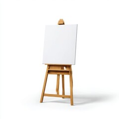 Wooden easel with blank canvas isolated on white background