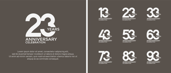 set of anniversary logo flat white color on brown background for celebration moment