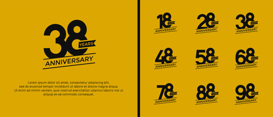 set of anniversary logo flat black color on yellow background for celebration moment
