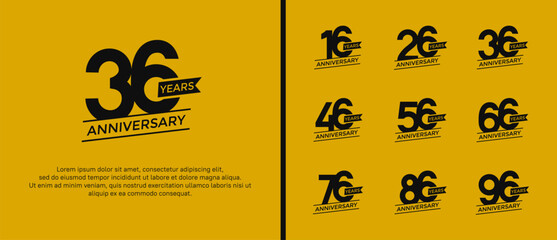 set of anniversary logo flat black color on yellow background for celebration moment