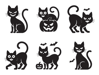 Halloween cat silhouette vector illustration icon set