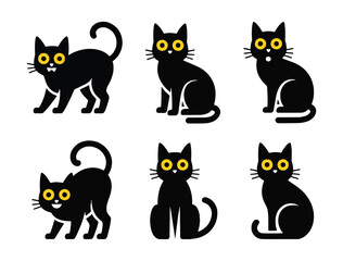 Obraz premium Halloween cat silhouette vector illustration icon set