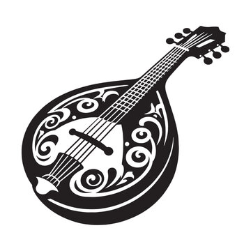 black and white mandolin musical instrument clip art preview