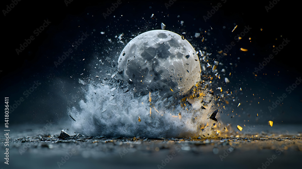 Poster exploding moon on dark background