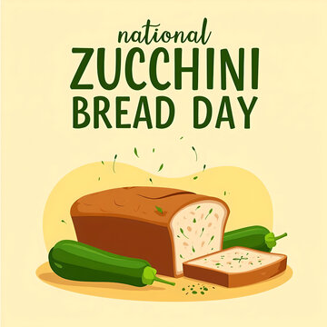 Flat Vector of Zucchini Bread with Fresh Herbs and Zucchinis &ndash; Elegant Design for National Zucchini Bread Day in Warm Cream Background