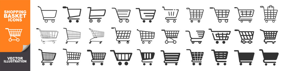 Shopping cart icons set isolated on transparent. Shopping basket icon collection. Trolley cart icon vector template flat design. © Alex