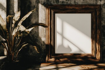 Blank frame in rustic room
