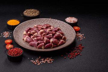 Chicken raw heart, red duck or turkey internal organs as an ingredient