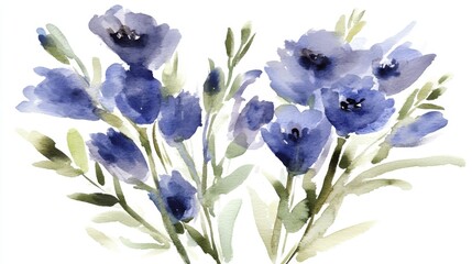 Watercolor Bloom Indigo blossoms painted with fluid strokes evoke a dreamlike serenity