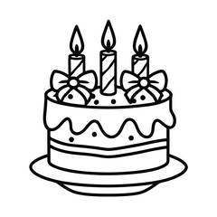 birthday cake candles bow coloring line art vector