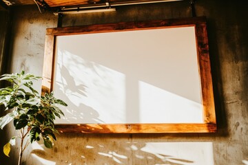Blank frame on wall, plant shadow
