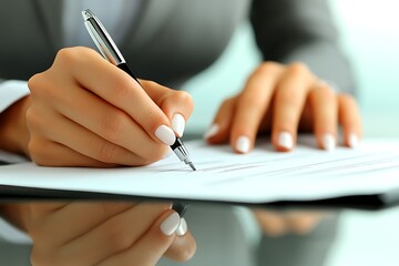 Woman's Hands Writing on Document at Desk