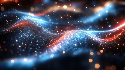 Abstract digital artwork of swirling, luminous particles.