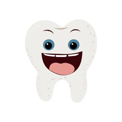 Obraz premium Cute tooth character cute funny stickers with faces. Oral hygiene, kids oral care and dental health concept. Flat vector illustration.