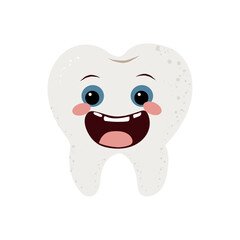 Cute tooth character cute funny stickers with faces. Oral hygiene, kids oral care and dental health concept. Flat vector illustration.