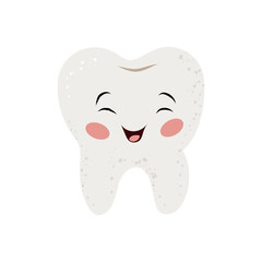 Cute tooth character cute funny stickers with faces. Oral hygiene, kids oral care and dental health concept. Flat vector illustration.