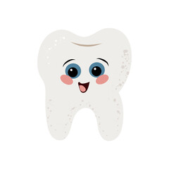 Cute tooth character cute funny stickers with faces. Oral hygiene, kids oral care and dental health concept. Flat vector illustration.