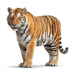 Fototapeta premium Portrait of a majestic tiger standing isolated on white background