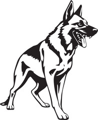 Black and White German Shepherd Vector Illustration