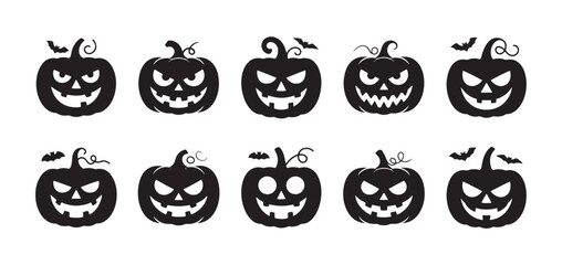 Set of halloween pumpkins vector silhouette collection on white background 