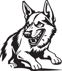 Black and White German Shepherd Vector Illustration