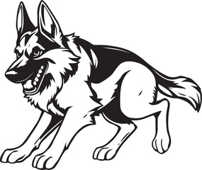 Black and White German Shepherd Vector Illustration