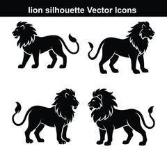  Lion animal silhouette vector illustration icon set bundle.