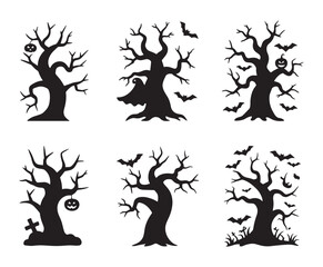 Set of halloween spooky tree vector silhouette collection 
