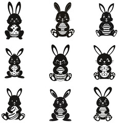 Easter Bunny with Eggs: Black and White Silhouette Design