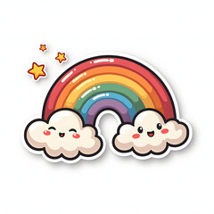 Cute rainbow with smiling clouds and stars