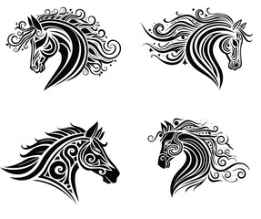 Tribal Horse Head Designs: Black and White Patterns