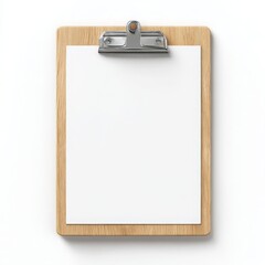 Clipboard with blank paper isolated on white background