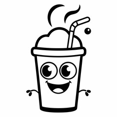 Black outline Cartoonist  a juice cup with cold