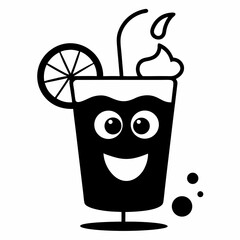 Black outline Cartoonist  a juice cup with cold